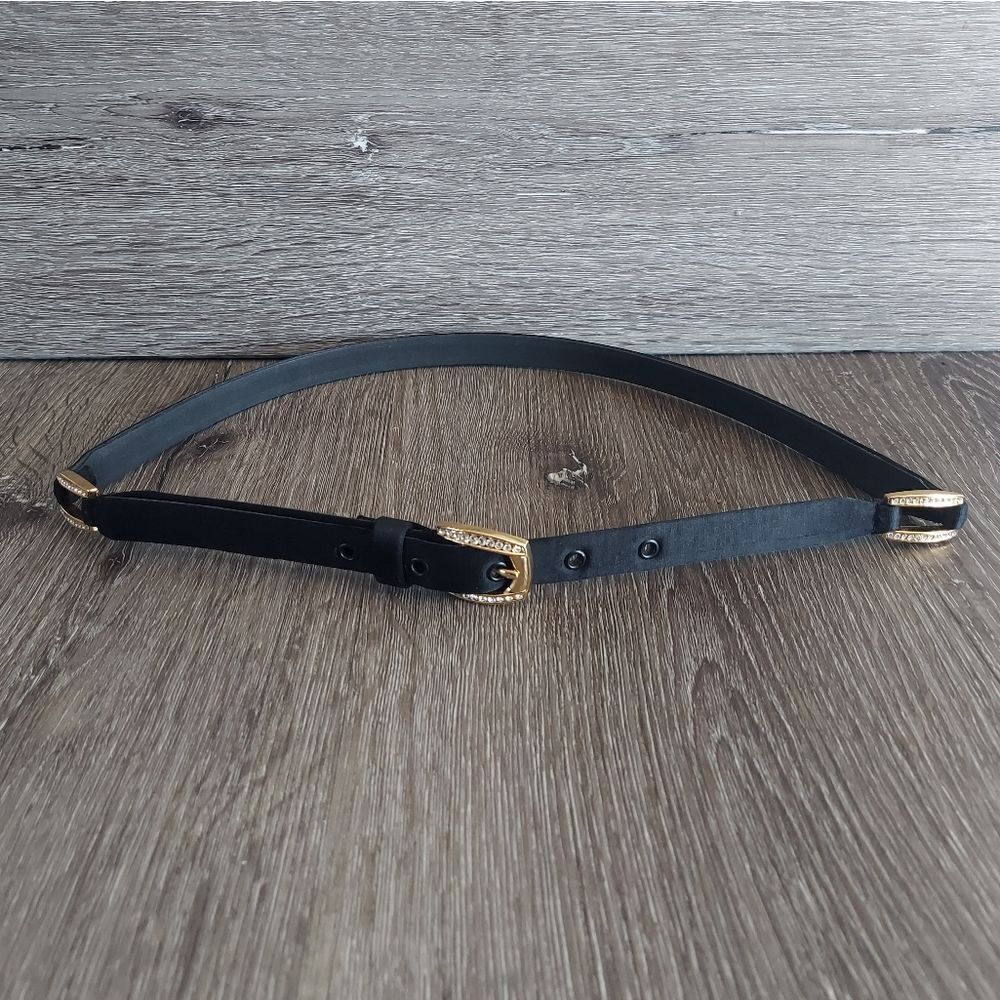 Vintage 1998 Liz Claiborne Satin Skinny Belt with Gold Tone Rhinestone Buckle